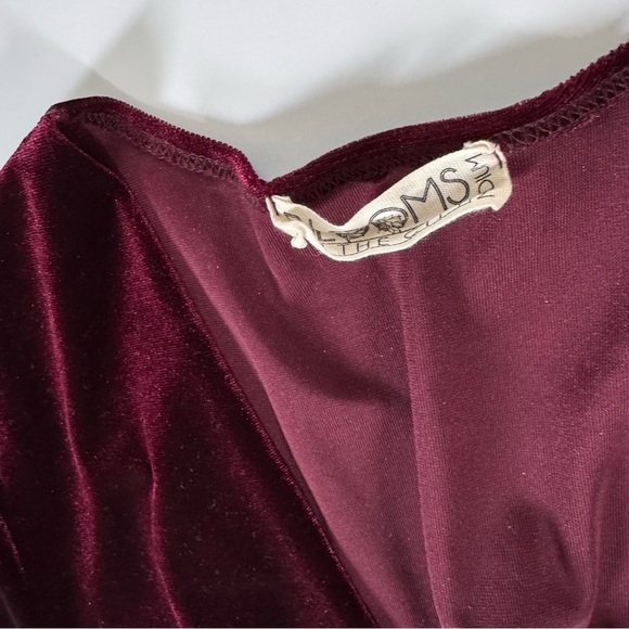 Blooms In The City Velvet Deep V Neck Burgundy Maroon Long Sleeve Dress Medium - Picture 6 of 9